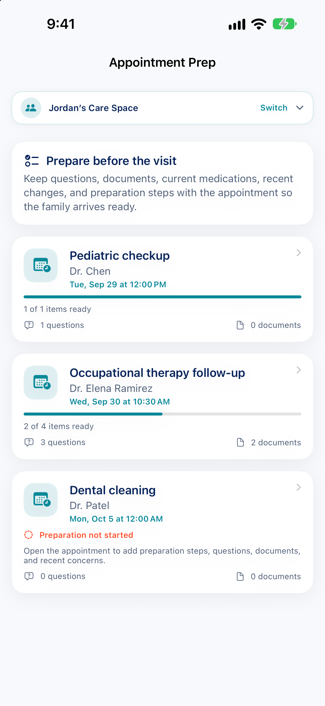 Nurtivo Appointment Prep screen in Light Mode.