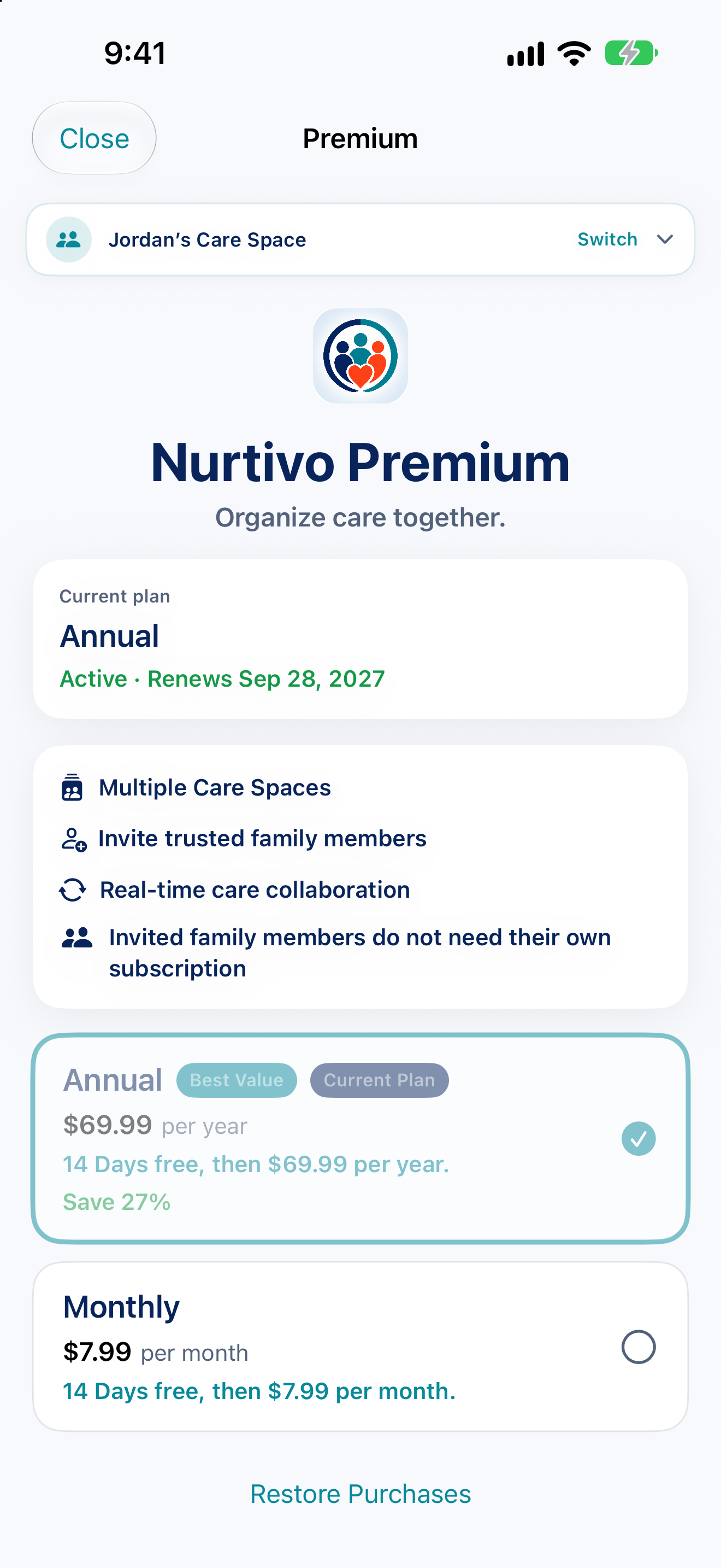 Nurtivo Premium screen in Light Mode.